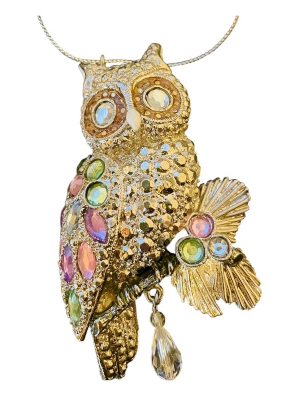 🔴Silver and Rhinestone Encrusted Owl Ornament